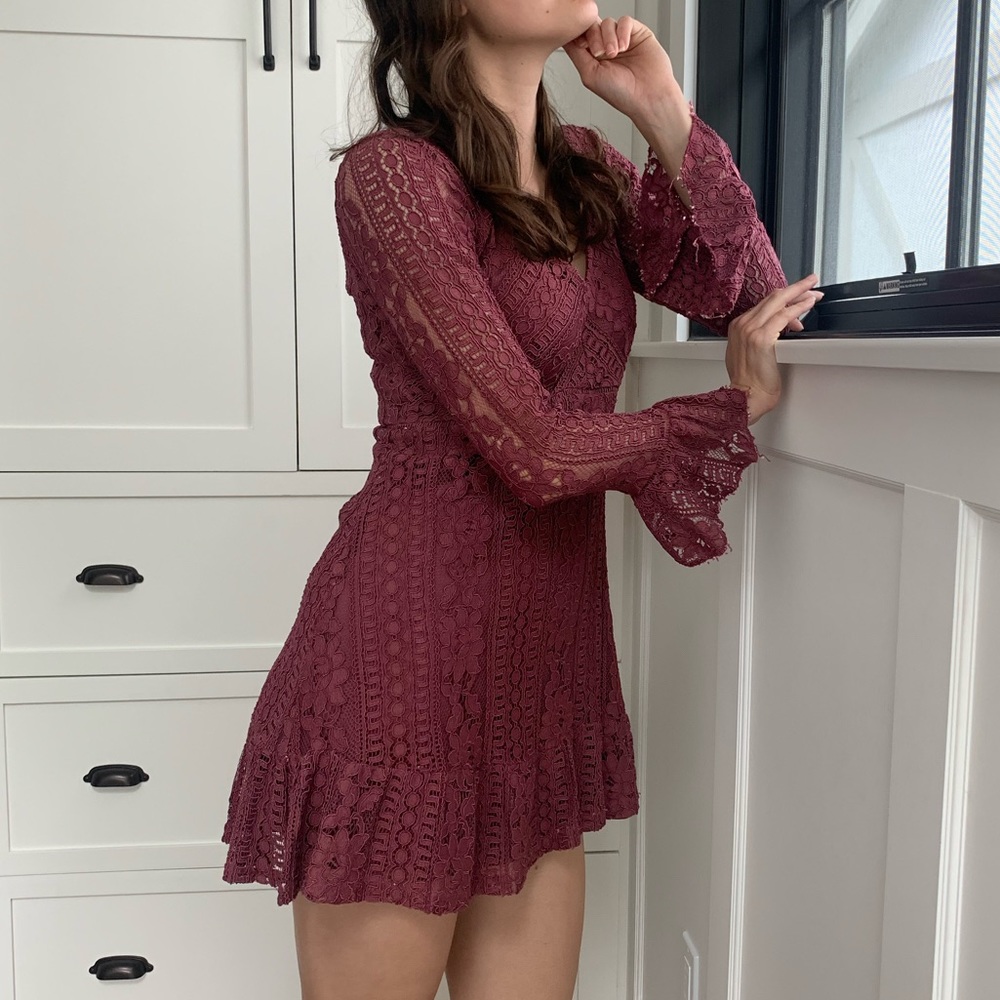 Maroon Floral Stitched Dress